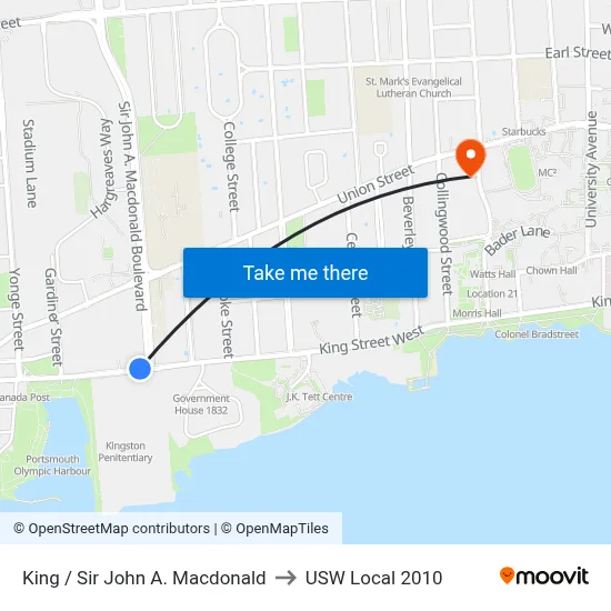King / Sir John A. Macdonald to USW Local 2010 map