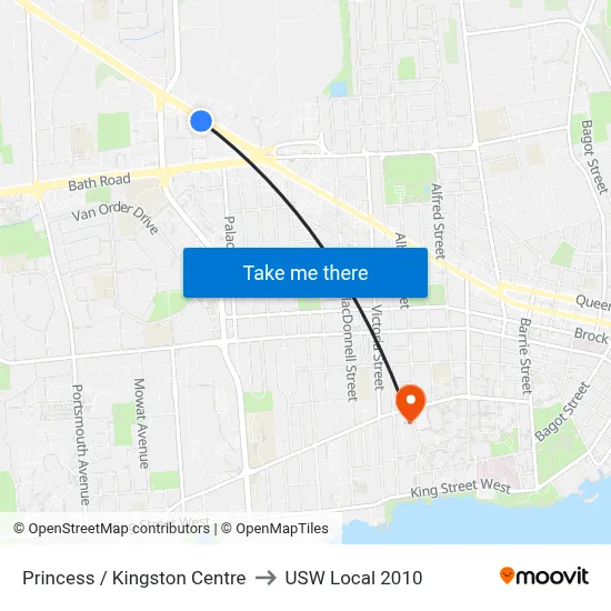 Princess / Kingston Centre to USW Local 2010 map