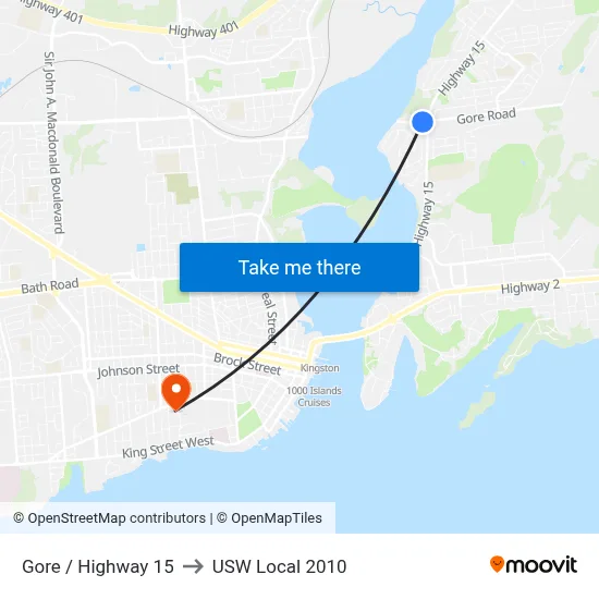 Gore / Highway 15 to USW Local 2010 map