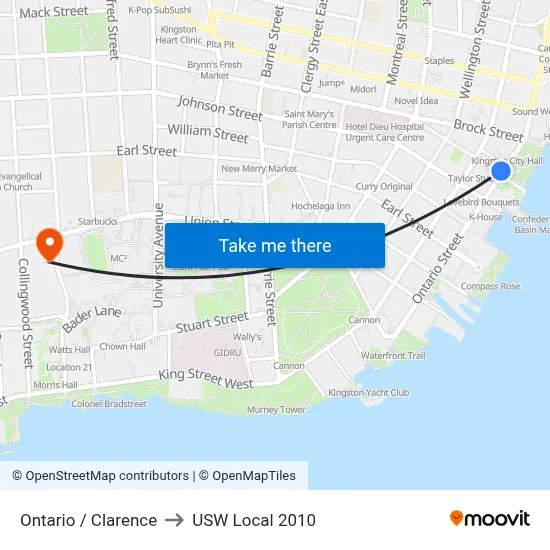 Ontario / Clarence to USW Local 2010 map