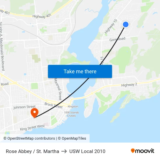 Rose Abbey / St. Martha to USW Local 2010 map