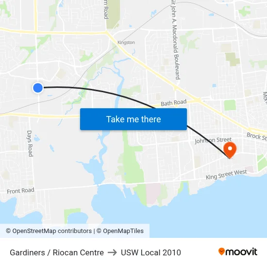 Gardiners / Riocan Centre to USW Local 2010 map