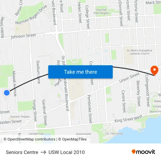 Seniors Centre to USW Local 2010 map