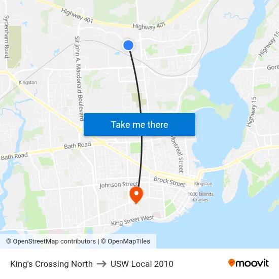 King's Crossing North to USW Local 2010 map