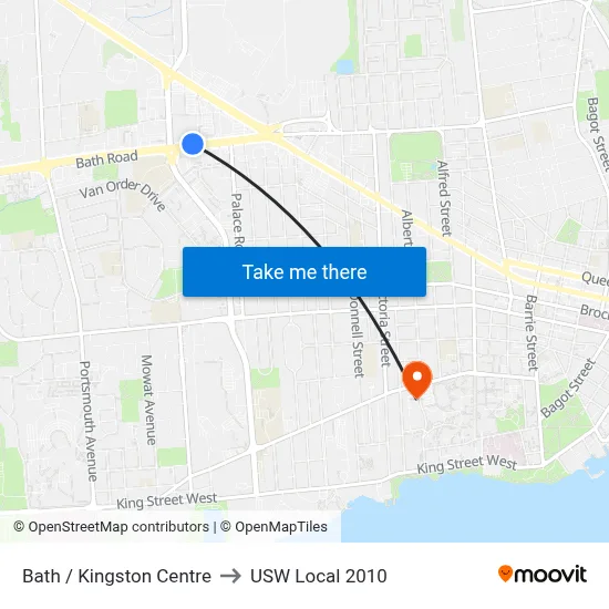 Bath / Kingston Centre to USW Local 2010 map