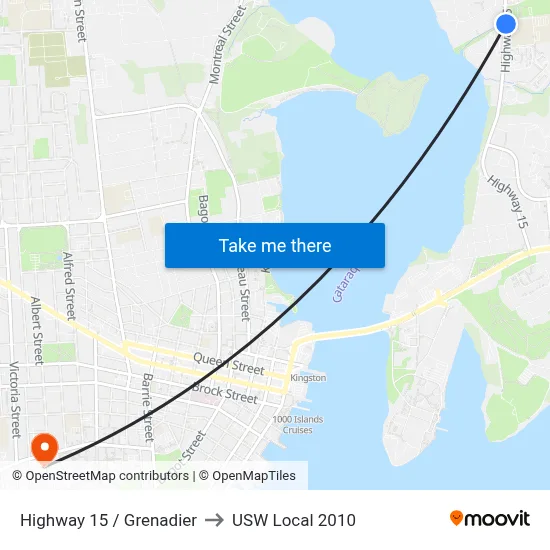 Highway 15 / Grenadier to USW Local 2010 map