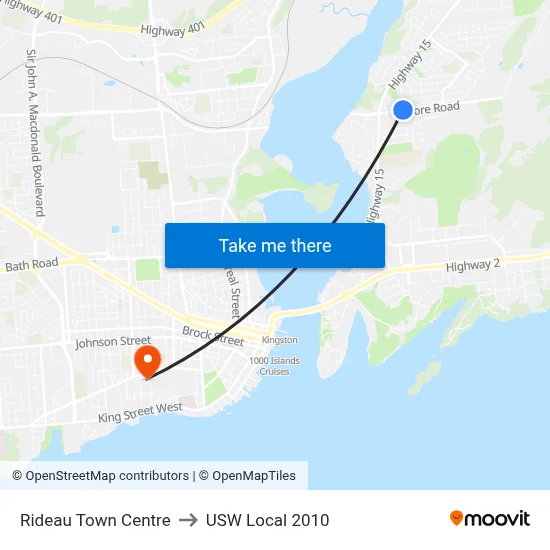 Rideau Town Centre to USW Local 2010 map