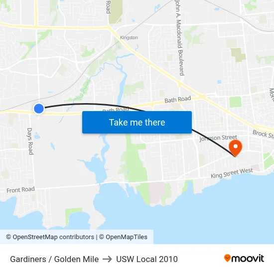 Gardiners / Golden Mile to USW Local 2010 map