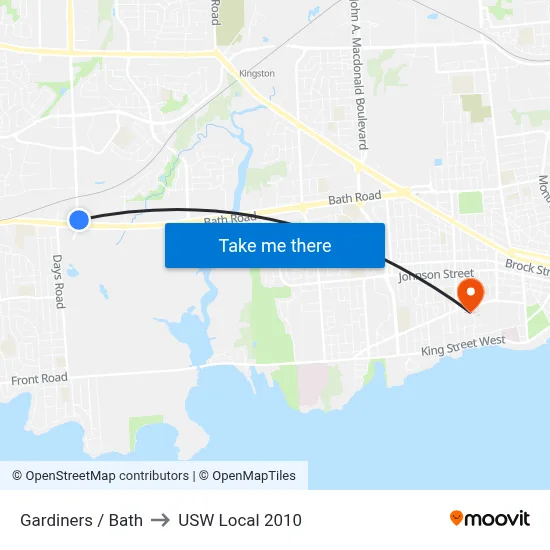 Gardiners / Bath to USW Local 2010 map