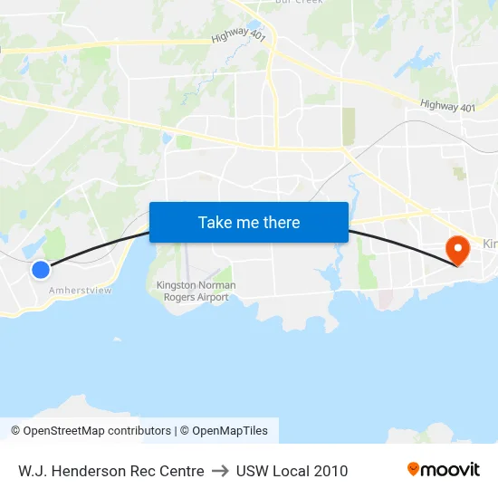W.J. Henderson Rec Centre to USW Local 2010 map