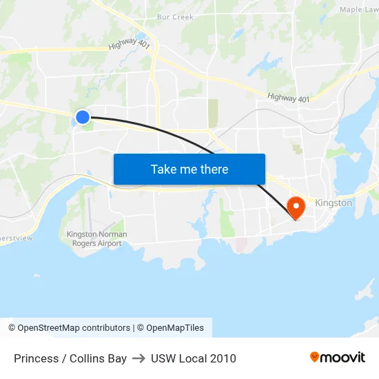 Princess / Collins Bay to USW Local 2010 map