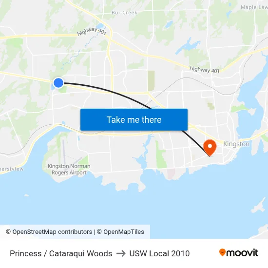 Princess / Cataraqui Woods to USW Local 2010 map