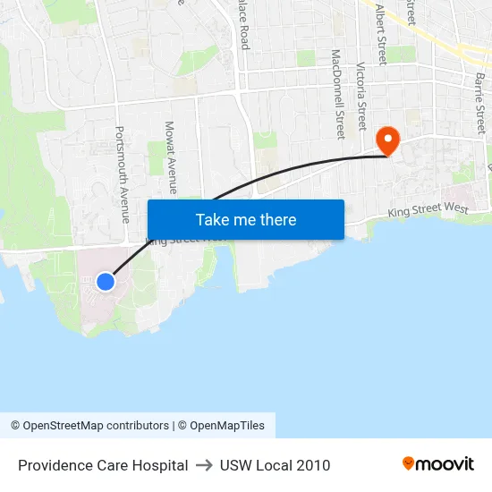 Providence Care Hospital to USW Local 2010 map