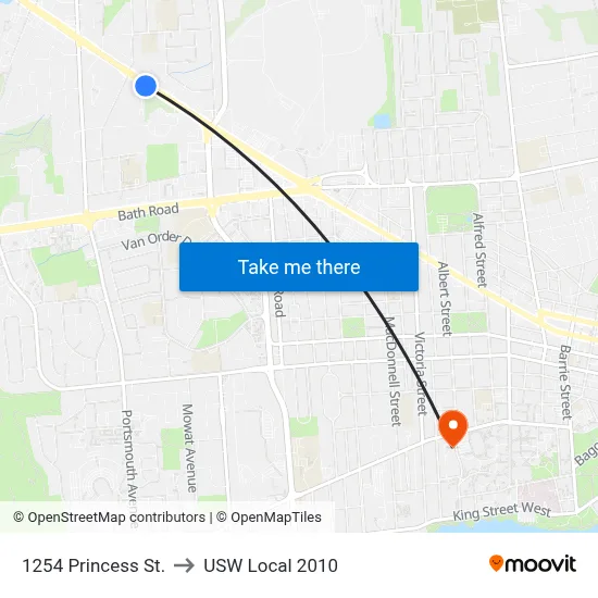 1254 Princess St. to USW Local 2010 map