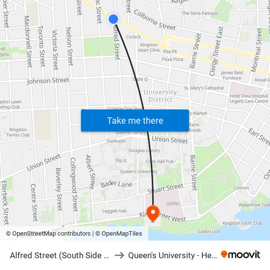 Alfred Street (South Side Of Princess) to Queen's University - Heating Plant map