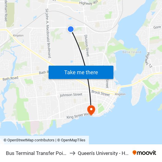 Bus Terminal Transfer Point Platform 4 to Queen's University - Heating Plant map