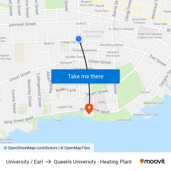 Earl Street (West Side Of University) to Queen's University - Heating Plant map