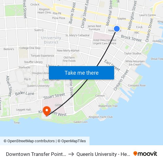 Downtown Transfer Point Platform 5 to Queen's University - Heating Plant map