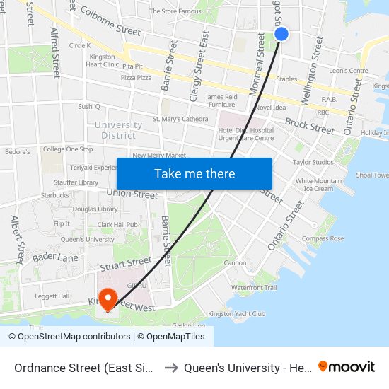 Ordnance Street (East Side Of Bagot) to Queen's University - Heating Plant map