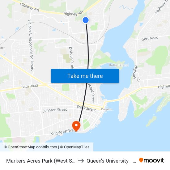 Markers Acres Park to Queen's University - Heating Plant map