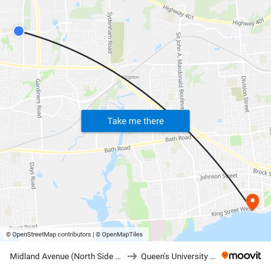 Midland Avenue (North Side Of Cataraqui Woods) to Queen's University - Heating Plant map