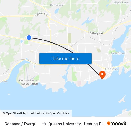 Rosanna / Evergreen to Queen's University - Heating Plant map