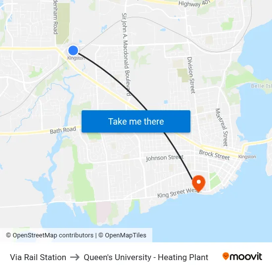Via Rail Station to Queen's University - Heating Plant map