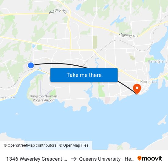 1346 Waverley Cr. to Queen's University - Heating Plant map