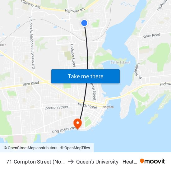 71 Compton St. to Queen's University - Heating Plant map