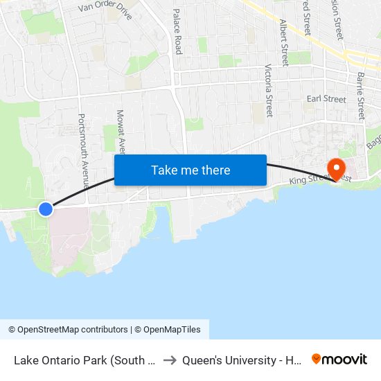 Lake Ontario Park (South Side Of King) to Queen's University - Heating Plant map