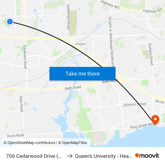 706 Cedarwood Dr. to Queen's University - Heating Plant map