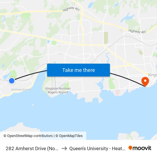 282 Amherst Drive (North Side) to Queen's University - Heating Plant map