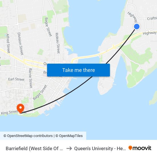 Barriefield (West Side Of Highway 15) to Queen's University - Heating Plant map