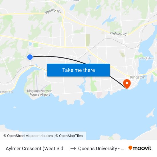 Aylmer Crescent (West Side Of Collins Bay) to Queen's University - Heating Plant map