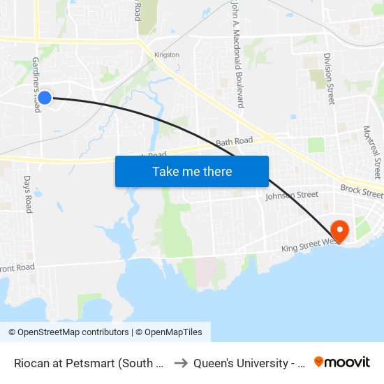 Riocan at Petsmart (South Side Of Driveway) to Queen's University - Heating Plant map