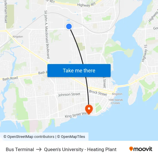 Bus Terminal to Queen's University - Heating Plant map
