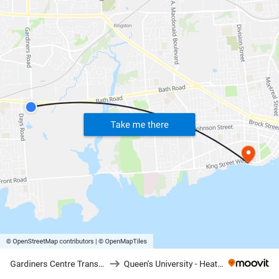 Gardiners Centre Transfer Point to Queen's University - Heating Plant map