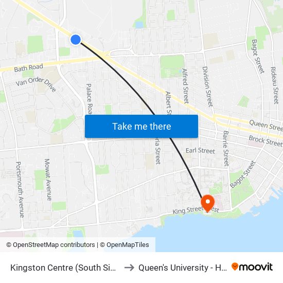 Kingston Centre (South Side Of Princess) to Queen's University - Heating Plant map