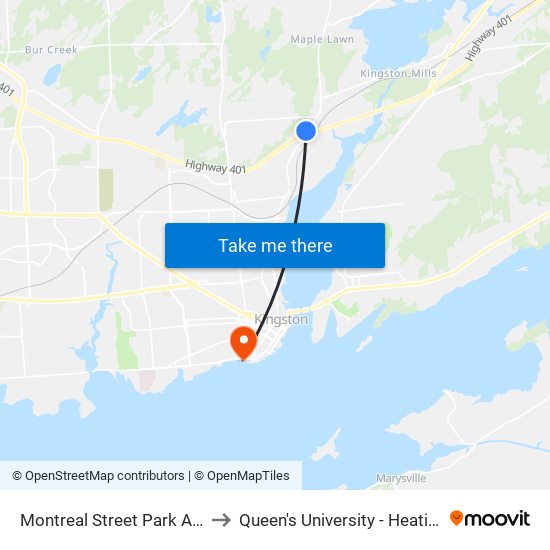 Montreal Street Park And Ride to Queen's University - Heating Plant map