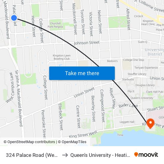 324 Palace Road (West Side) to Queen's University - Heating Plant map