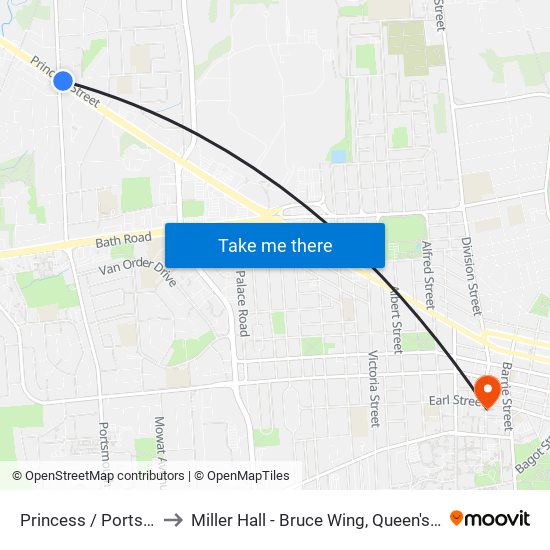 Portsmouth Avenue (North Side Of Princess) to Miller Hall - Bruce Wing, Queen's University map