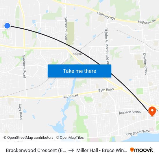 Brackenwood Crescent (East Side Of Birchwood) to Miller Hall - Bruce Wing, Queen's University map