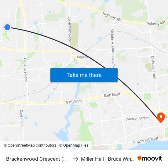 Brackenwood Crescent (West Side Of Birchwood) to Miller Hall - Bruce Wing, Queen's University map