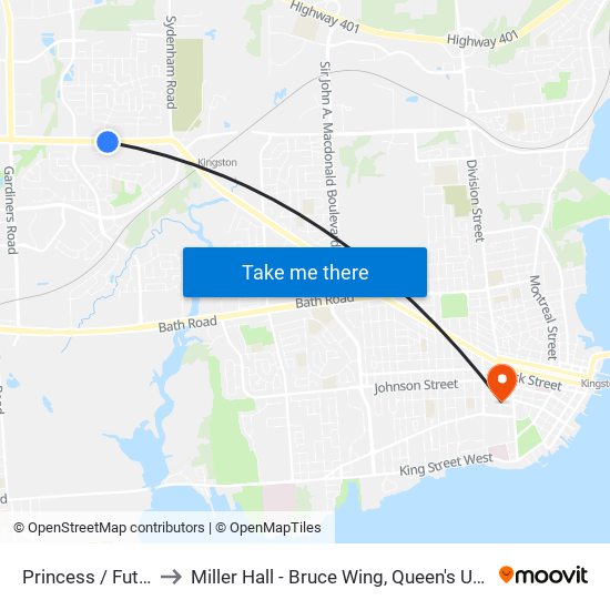 Futures Gate (South Side Of Princess) to Miller Hall - Bruce Wing, Queen's University map