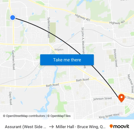 1287 Gardiners Rd. to Miller Hall - Bruce Wing, Queen's University map
