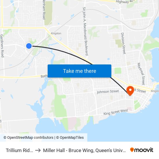 Trillium Ridge to Miller Hall - Bruce Wing, Queen's University map