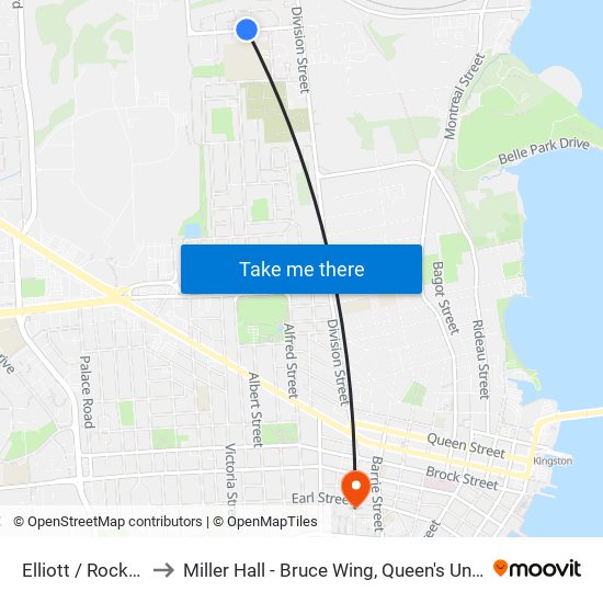 Elliott / Rockford to Miller Hall - Bruce Wing, Queen's University map