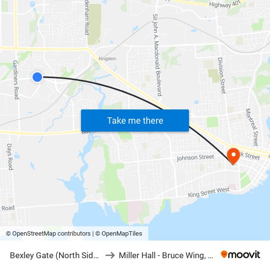 Bexley Gate (North Side Of Taylor-Kidd) to Miller Hall - Bruce Wing, Queen's University map