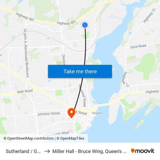 Sutherland / Guthrie to Miller Hall - Bruce Wing, Queen's University map