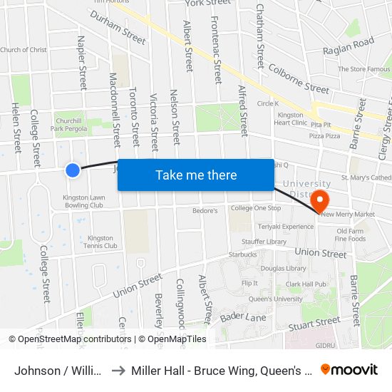 Johnson / Willingdon to Miller Hall - Bruce Wing, Queen's University map